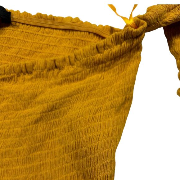 Ambiance Off Shoulder Smocked Top Women's Small Mustard Yellow Peplum Rayon - Picture 6 of 8